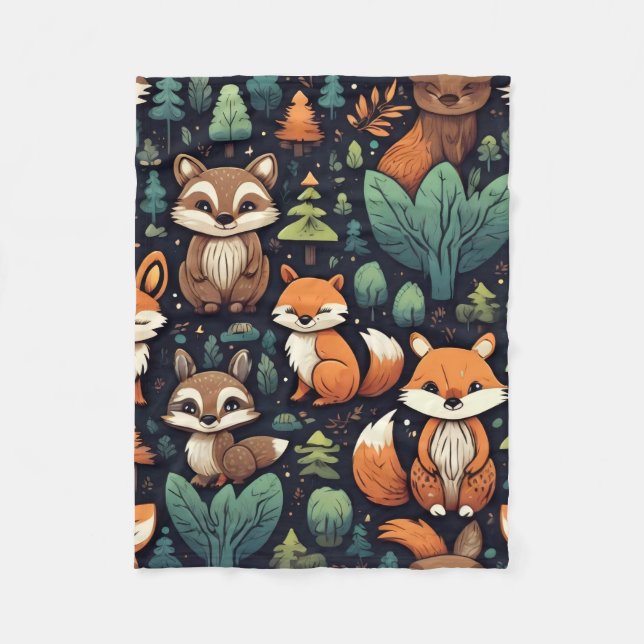 Woodland Animal Pattern Blanket Fleecefilt (Framsidan)