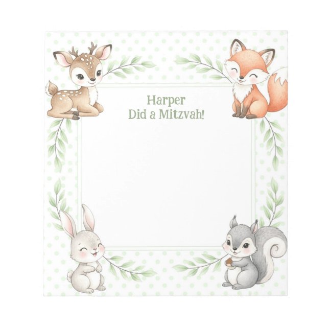 Woodland Animal Personlig Mitzvah Notes Anteckning Anteckningsblock (Framsida)