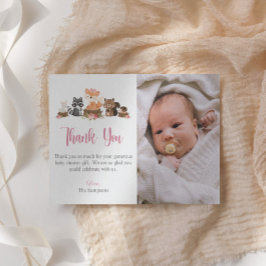 Woodland Animal Rosa Pastel Blommigt Baby Shower Tack Kort