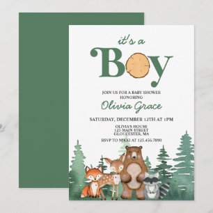 Woodland Animal Skogen Boy Baby Shower Inbjudningar