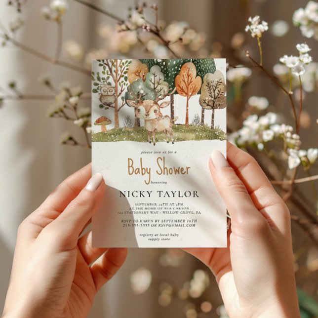 Woodland Animal Snö Winter Baby Shower Inbjudningar (Skapare uppladdad)