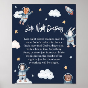 Woodland Animal Space Space Baby "Late Night Diape Poster