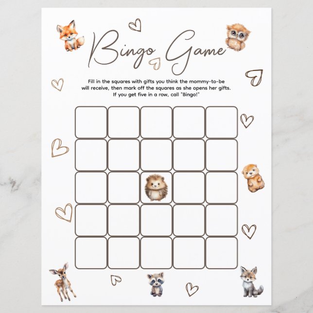 Woodland Animal Theme Bingo Game (Framsida)