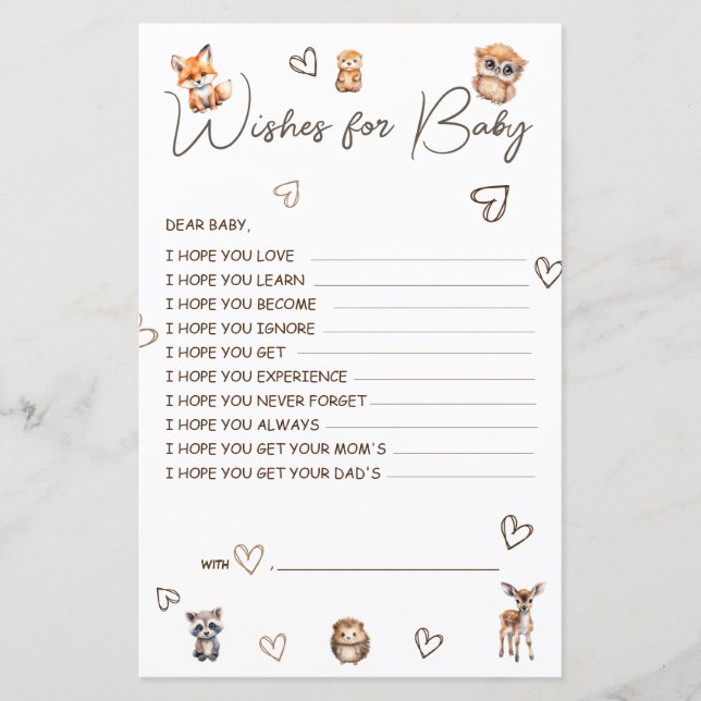 Woodland Animal Theme önskemål för Baby (Framsida)