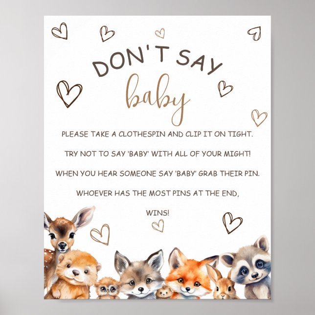 Woodland Animal Theme Säg inte Baby Game Poster (Framsidan)