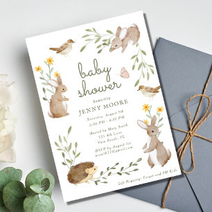 Woodland Animal Watercolor Baby Shower Party Inbjudningar