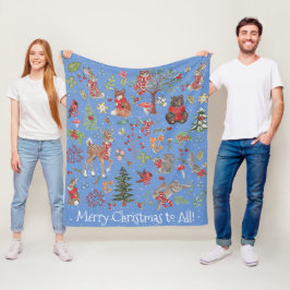 Woodland Animal Winter Blue - Juli Fleecefilt