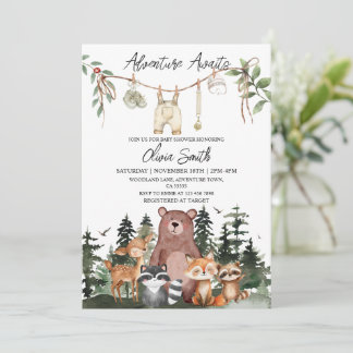 Woodland Animals Adventure Awaits Baby Shower Inbjudningar