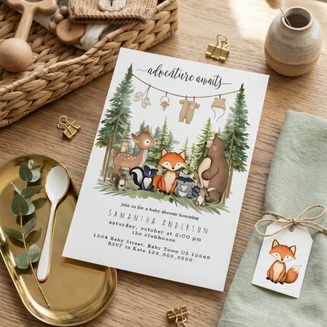 Woodland Animals Adventure Baby Shower Invitation Inbjudningar (Skapare uppladdad)