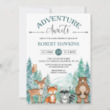 Woodland Animals Äventyr Awaits Baby Shower Invi