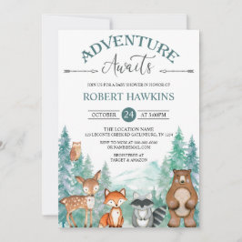 Woodland Animals Äventyr Awaits Baby Shower Invi Inbjudningar