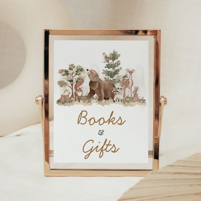 Woodland Animals Äventyr Awaits Bokar och Gifts Poster (Adventure Awaits Woodland Animals Baby Shower Books and Gifts Sign)