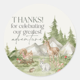 Woodland Animals Äventyr Awaits Favor Sticker Runt Klistermärke