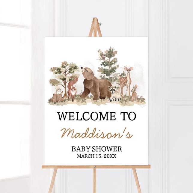 Woodland Animals Äventyr Awaits Välkommen Poster (Adventure Awaits Woodland Animals Baby Shower Welcome Sign)
