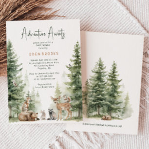 Woodland Animals Äventyr väntar på babyskor Inbjudningar