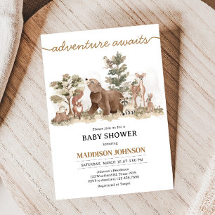 Woodland Animals Äventyr väntar på babyskor Inbjudningar