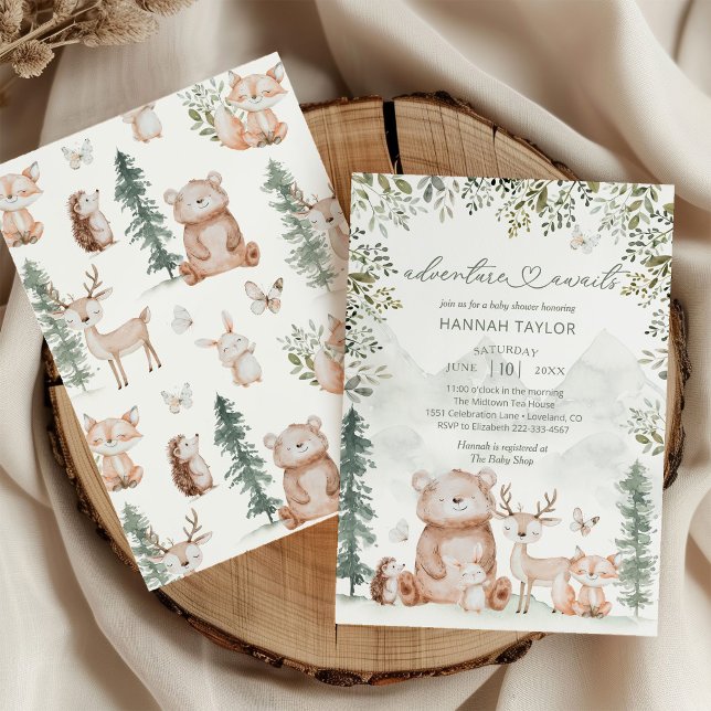 Woodland Animals Äventyr väntar på babyskor Inbjudningar (Skapare uppladdad)