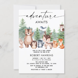 Woodland Animals Äventyr väntar på babyskor Inbjudningar
