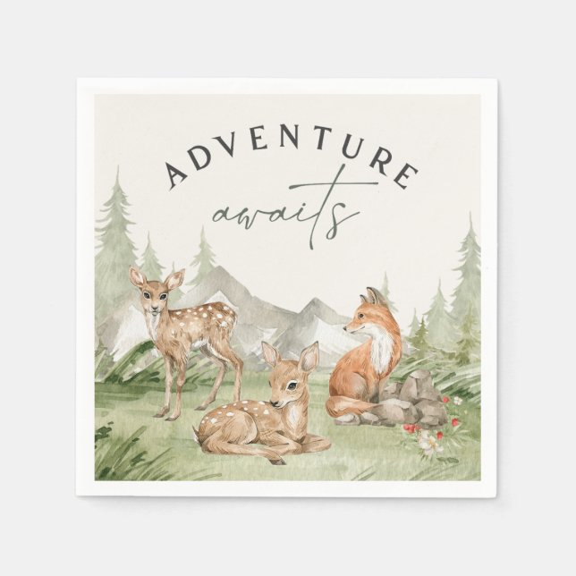 Woodland Animals Äventyr väntar på babyskor Pappersservett (Framsidan)