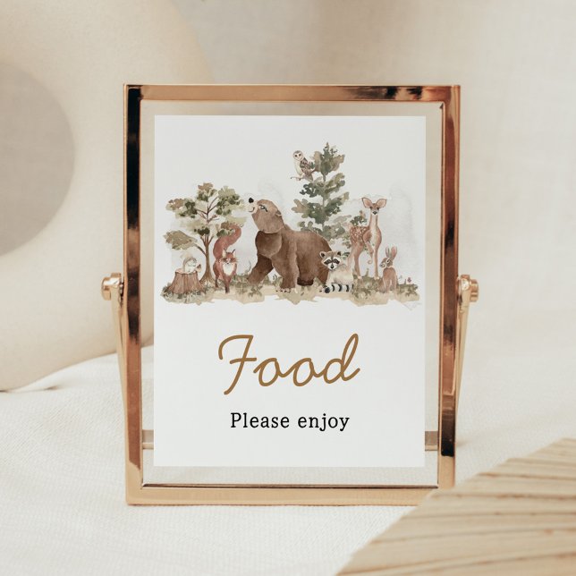 Woodland Animals Äventyr väntar på babyskor Poster (Adventure Awaits Woodland Animals Baby Shower Food Sign)