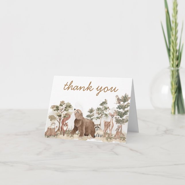Woodland Animals Äventyr väntar på babyskor Tack Kort (Framsida)