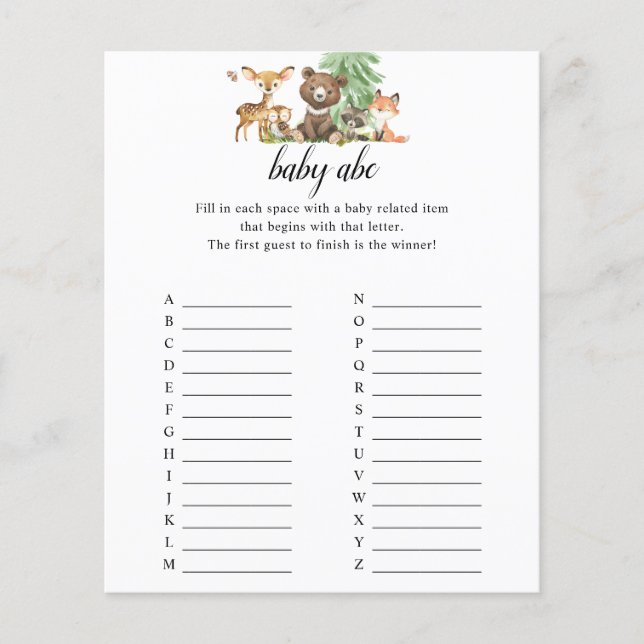 Woodland Animals Baby ABC Shower Flygblad (Framsidan)
