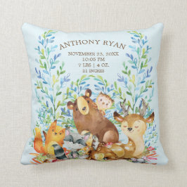 Woodland Animals Baby Birth Stats Pillow Kudde
