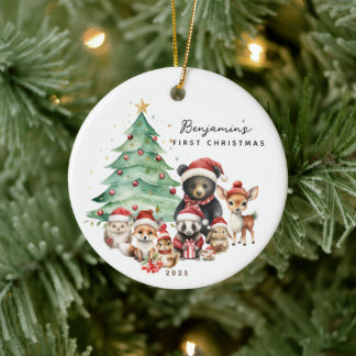 Woodland Animals Baby Första jul Julgransprydnad Keramik