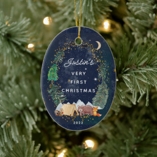 Woodland Animals Baby Första jul Julgransprydnad Keramik