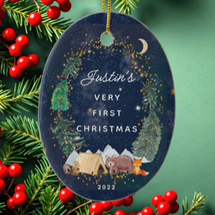 Woodland Animals Baby Första jul Julgransprydnad Keramik