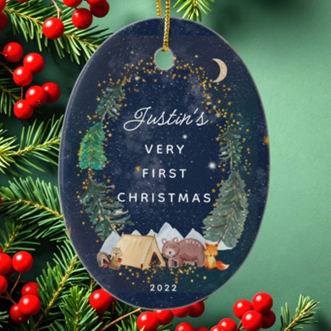 Woodland Animals Baby Första jul Julgransprydnad Keramik (Skapare uppladdad)