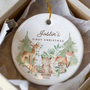 Woodland Animals Baby Första jul Julgransprydnad Keramik