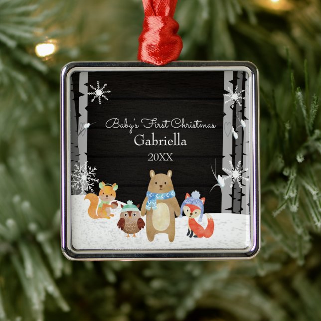 Woodland Animals Baby Första jul Julgransprydnad Metall (Träd)
