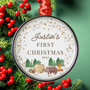 Woodland Animals Baby Första jul Julgransprydnad Metall