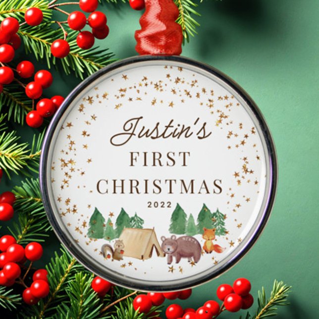 Woodland Animals Baby Första jul Julgransprydnad Metall (Skapare uppladdad)