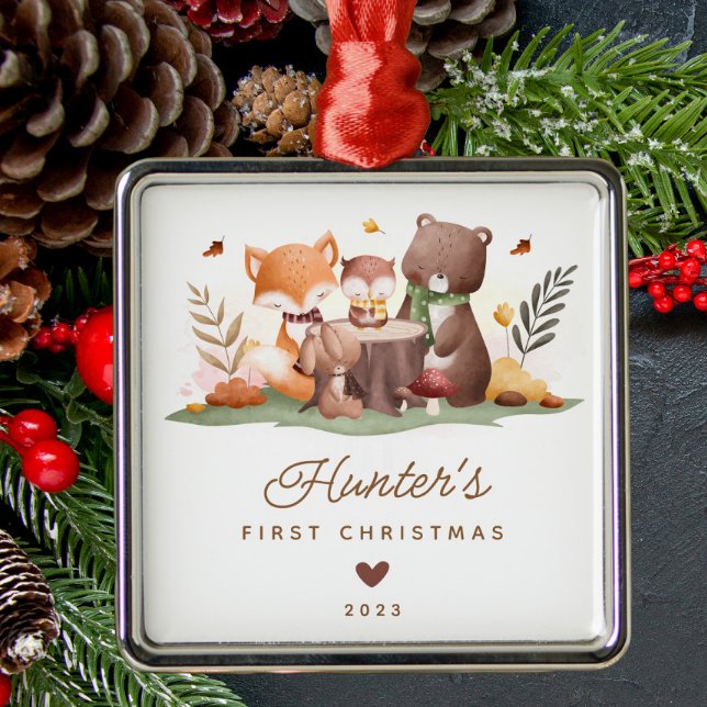 Woodland Animals Baby Första jul Julgransprydnad Metall (Skapare uppladdad)