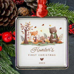 Woodland Animals Baby Första jul Julgransprydnad Metall