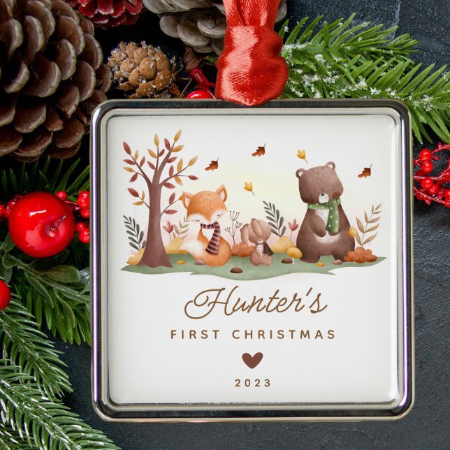 Woodland Animals Baby Första jul Julgransprydnad Metall (Skapare uppladdad)