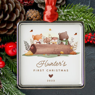 Woodland Animals Baby Första jul Julgransprydnad Metall
