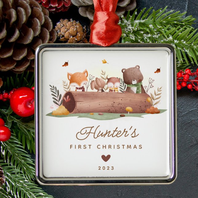 Woodland Animals Baby Första jul Julgransprydnad Metall (Skapare uppladdad)