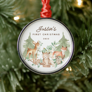 Woodland Animals Baby Första jul Julgransprydnad Metall