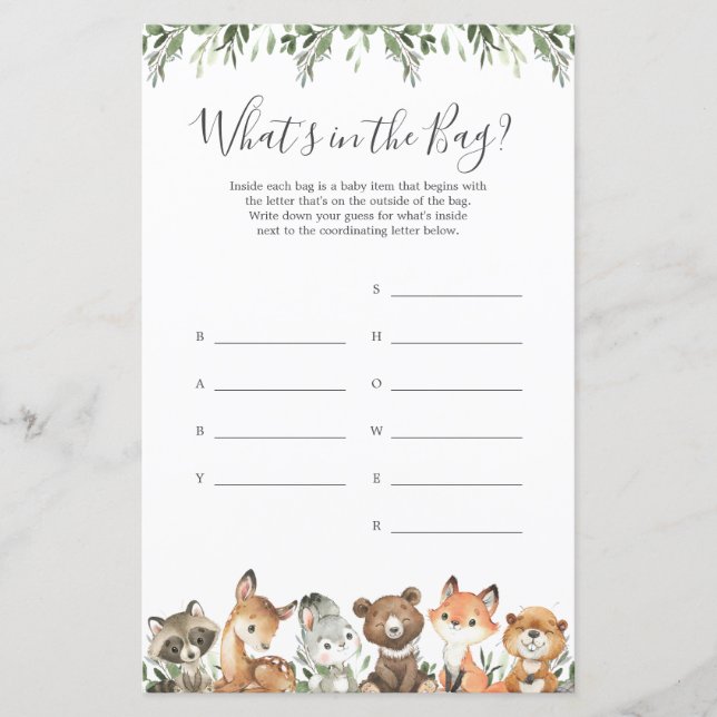 Woodland Animals Baby gissar vad som finns i Bag (Framsida)