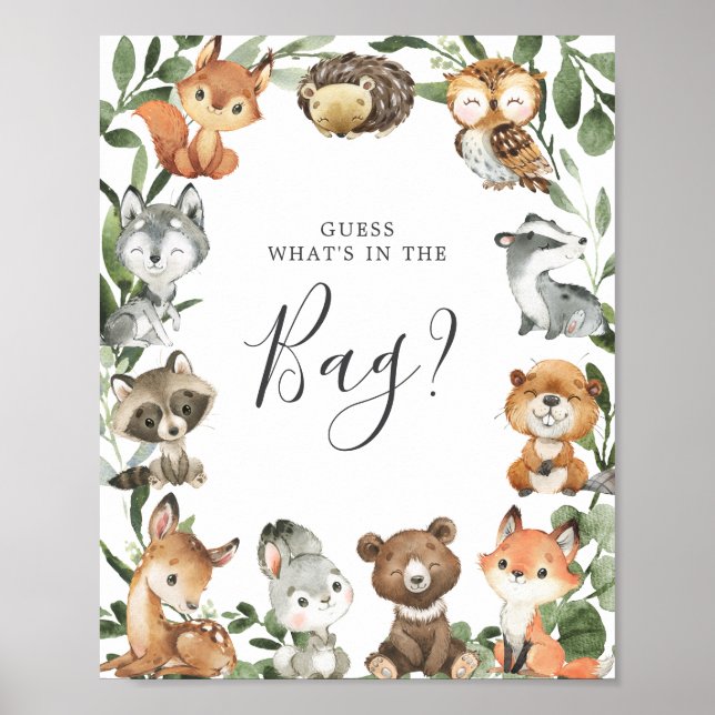 Woodland Animals Baby gissar vad som finns i Bag Poster (Framsidan)