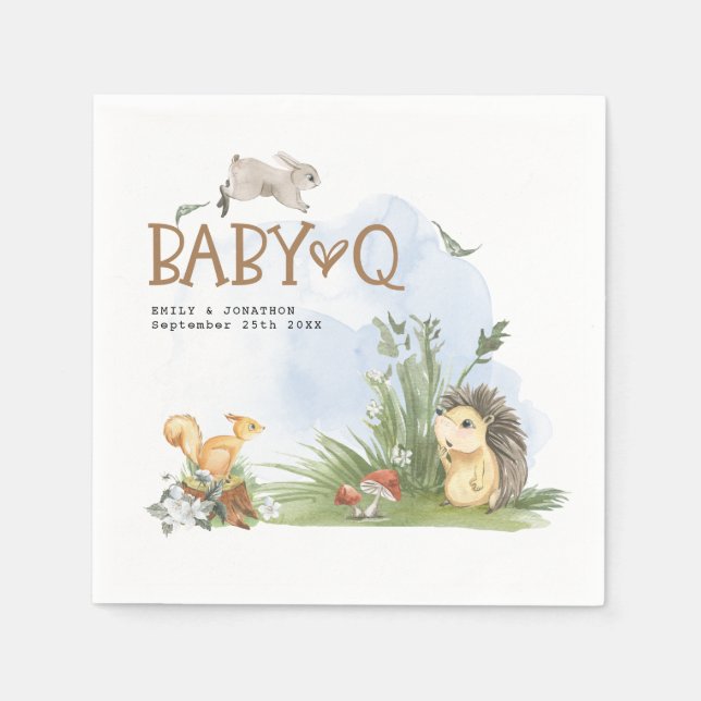 Woodland Animals Baby Q BBQ Baby Shower Pappersservett (Framsidan)
