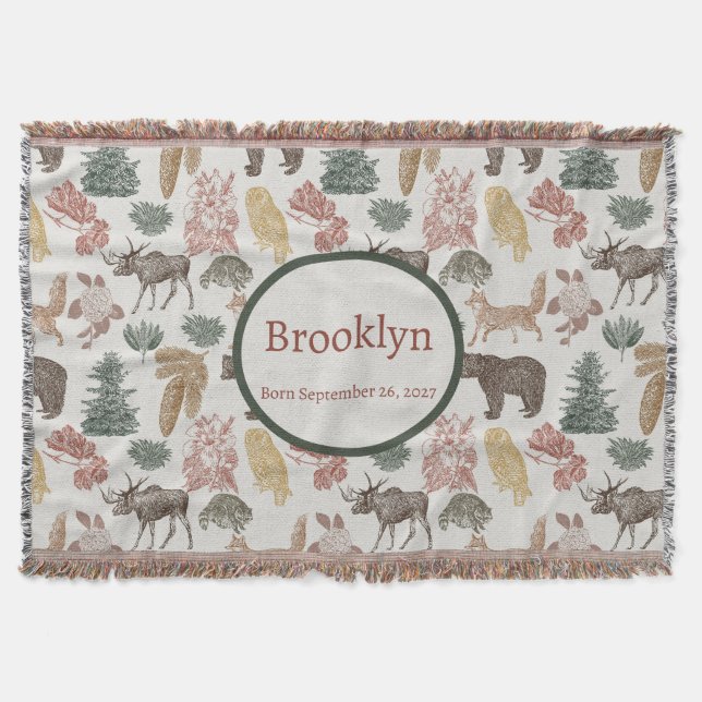 Woodland Animals Baby- Rustic Bears, Foxes, Uggla Filt (Framsidan)