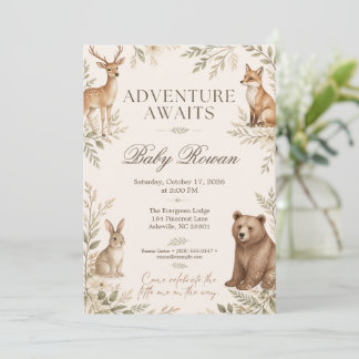 Woodland Animals Baby Shower Äventyr Inbjudningar