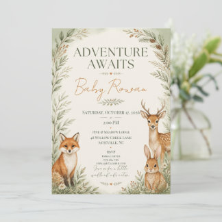 Woodland Animals Baby Shower Äventyr Inbjudningar