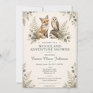 Woodland Animals Baby Shower Äventyr Inbjudningar