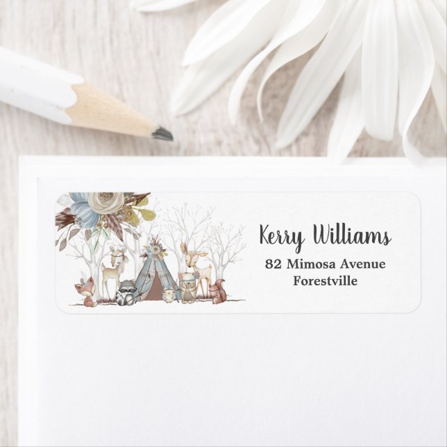 Woodland Animals Baby Shower Boy Födelsedagsfest Returadress Etikett (Insitu)