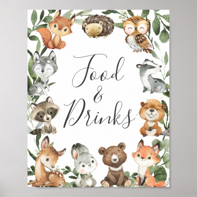Woodland Animals Baby Shower Food and Drinks Sign Poster (Framsidan)